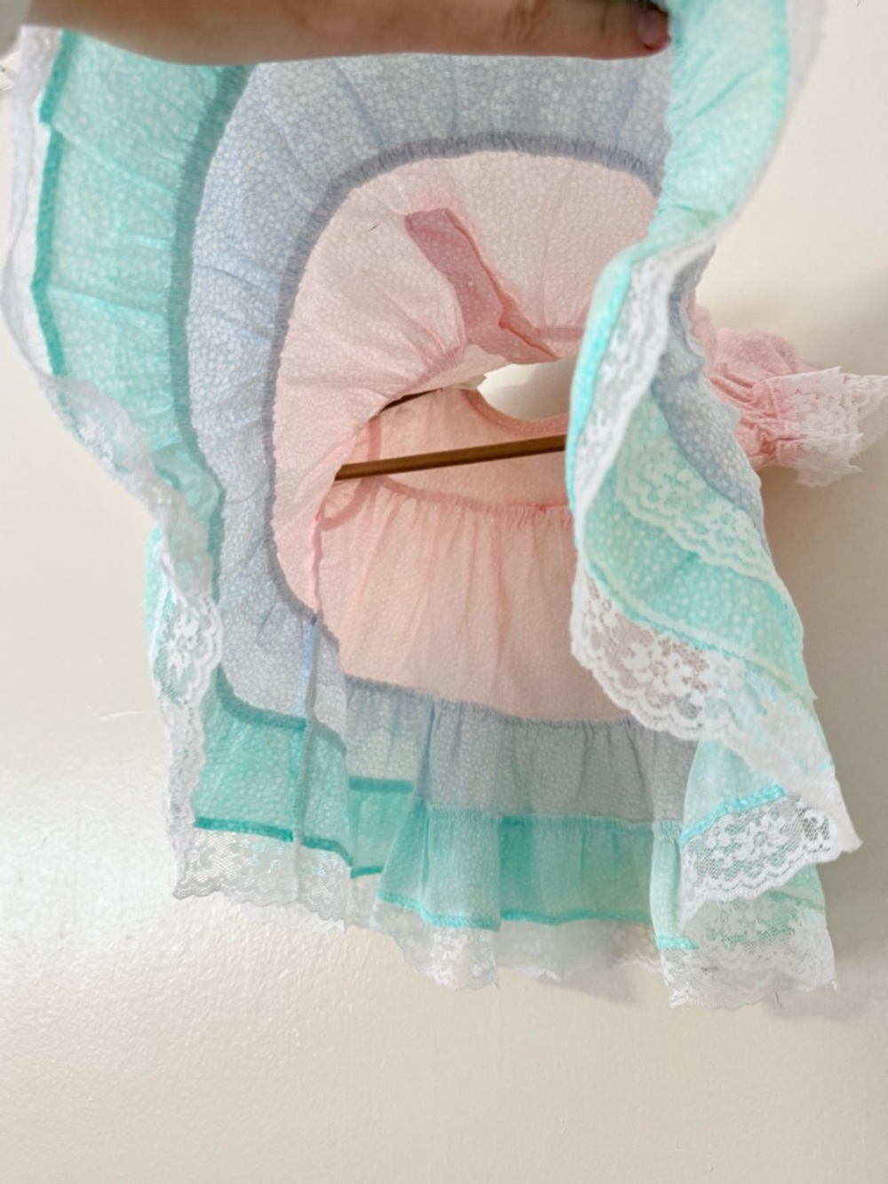 Vintage Baby Girl 6-9m Dress &Bloomer Set Roanna Pink Blue Ditzy Floral Lace 80s - Picture 7 of 14